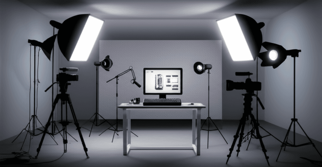 Livestream studio with professional lighting and cameras
